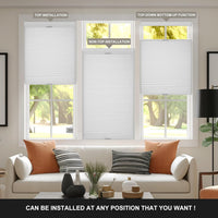 Easy Install Cordless Cellular Shades - Top Down Bottom Up Blackout Honeycomb Blinds, 34" W x 64" H, No Drill, No Tools, White