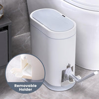 2.5 Gallon Waterproof Bathroom Trash Can with Toilet Brush - Smart Motion Sensor Lid Waste Bin for Stylish Automatic Bathroom Decor (White)
