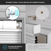 Easy Install Cordless Cellular Shades - Top Down Bottom Up Blackout Honeycomb Blinds, 34" W x 64" H, No Drill, No Tools, White