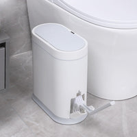 2.5 Gallon Waterproof Bathroom Trash Can with Toilet Brush - Smart Motion Sensor Lid Waste Bin for Stylish Automatic Bathroom Decor (White)