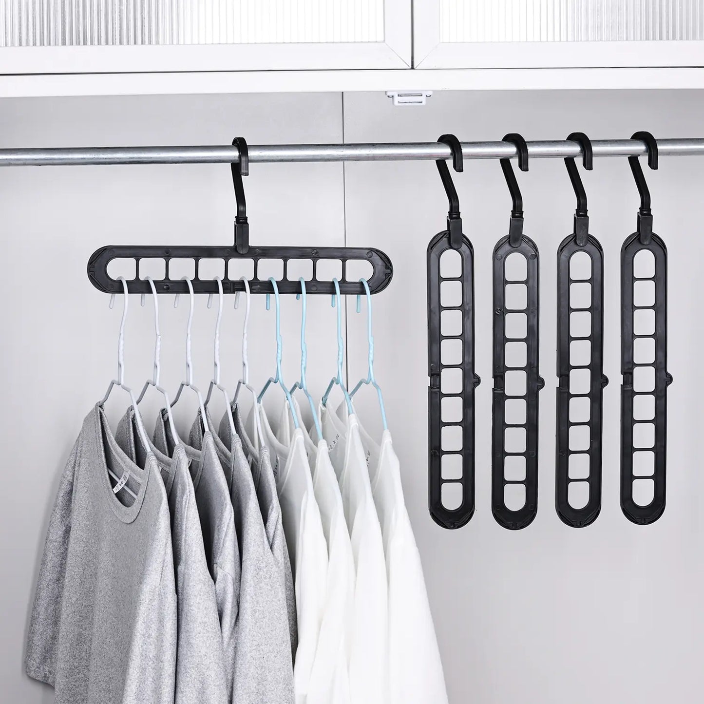 Transform Your Closet with the 3/5-Pack PVC 9-Hole Magic Hanger Pro - The Ultimate Foldable Space-Saving Organizer for Clothes Storage