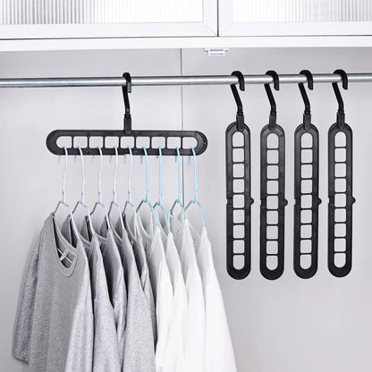 Transform Your Closet with the 3/5-Pack PVC 9-Hole Magic Hanger Pro - The Ultimate Foldable Space-Saving Organizer for Clothes Storage
