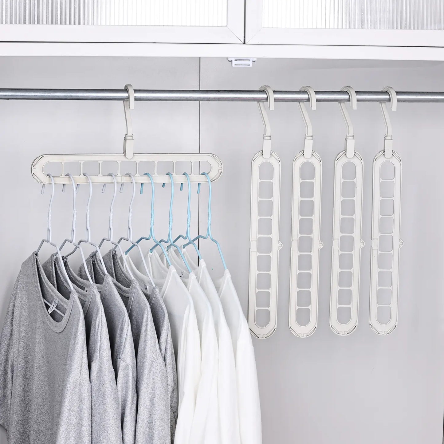 Transform Your Closet with the 3/5-Pack PVC 9-Hole Magic Hanger Pro - The Ultimate Foldable Space-Saving Organizer for Clothes Storage