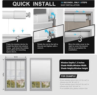 Easy Install Cordless Cellular Shades - Top Down Bottom Up Blackout Honeycomb Blinds, 34" W x 64" H, No Drill, No Tools, White
