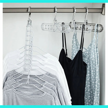 Transform Your Closet with the 3/5-Pack PVC 9-Hole Magic Hanger Pro - The Ultimate Foldable Space-Saving Organizer for Clothes Storage