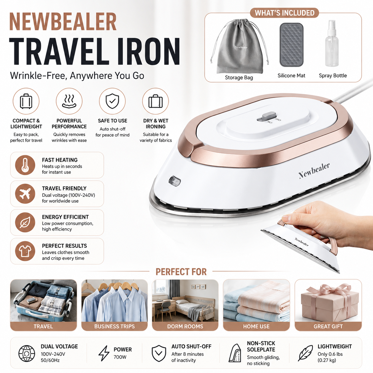 Effortlessly Travel Wrinkle-Free with Our Compact Dual-Voltage Mini Electric Iron
