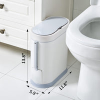 2.5 Gallon Waterproof Bathroom Trash Can with Toilet Brush - Smart Motion Sensor Lid Waste Bin for Stylish Automatic Bathroom Decor (White)
