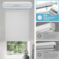 Easy Install Cordless Cellular Shades - Top Down Bottom Up Blackout Honeycomb Blinds, 34" W x 64" H, No Drill, No Tools, White