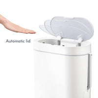 2.5 Gallon Waterproof Bathroom Trash Can with Toilet Brush - Smart Motion Sensor Lid Waste Bin for Stylish Automatic Bathroom Decor (White)