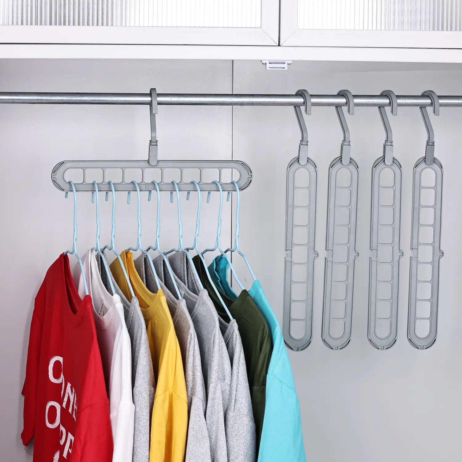 Transform Your Closet with the 3/5-Pack PVC 9-Hole Magic Hanger Pro - The Ultimate Foldable Space-Saving Organizer for Clothes Storage